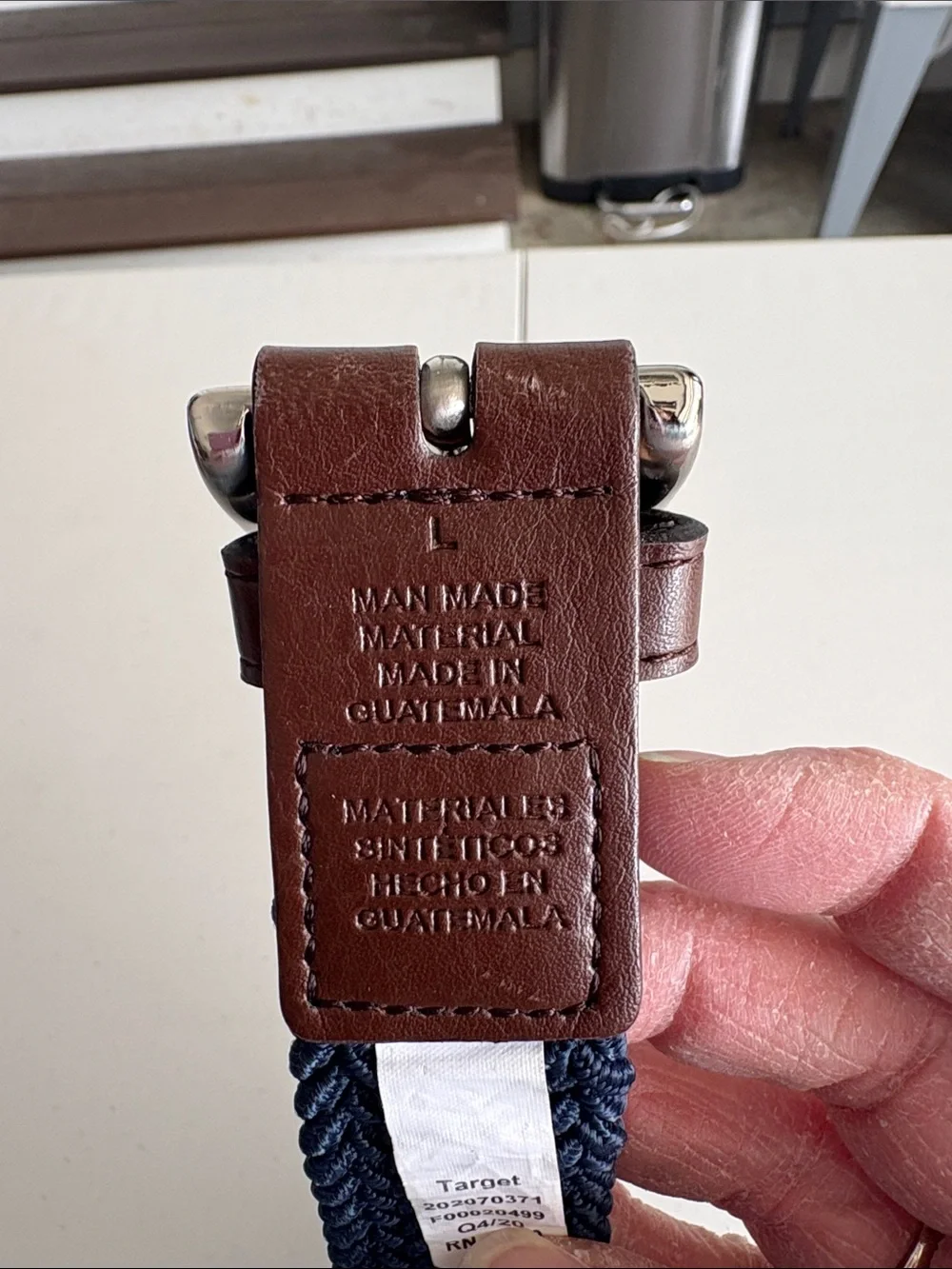Cat & Jack Navy Blue Braided Kids Belt with Brown Leather Trim